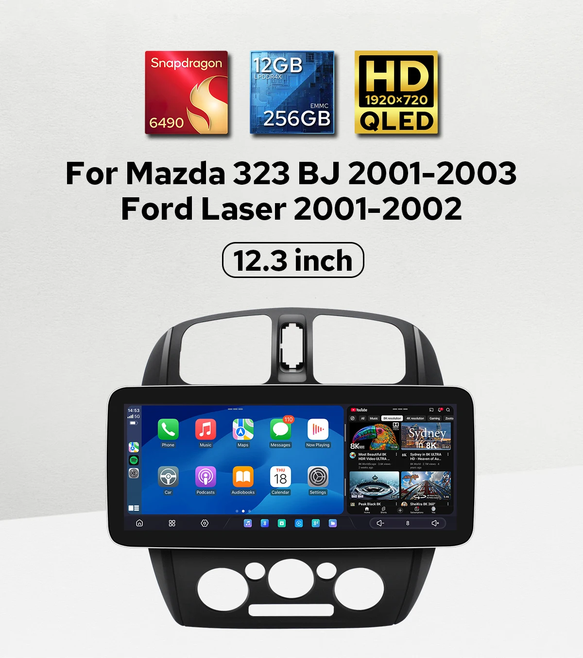 

Модернизированная автомагнитола с Android Auto для Mazda 323 BJ/для Ford Laser с 12,3-дюймовым головным устройством, QLED-дисплеем 1920*720 и интеллектуальной GPS-навигацией