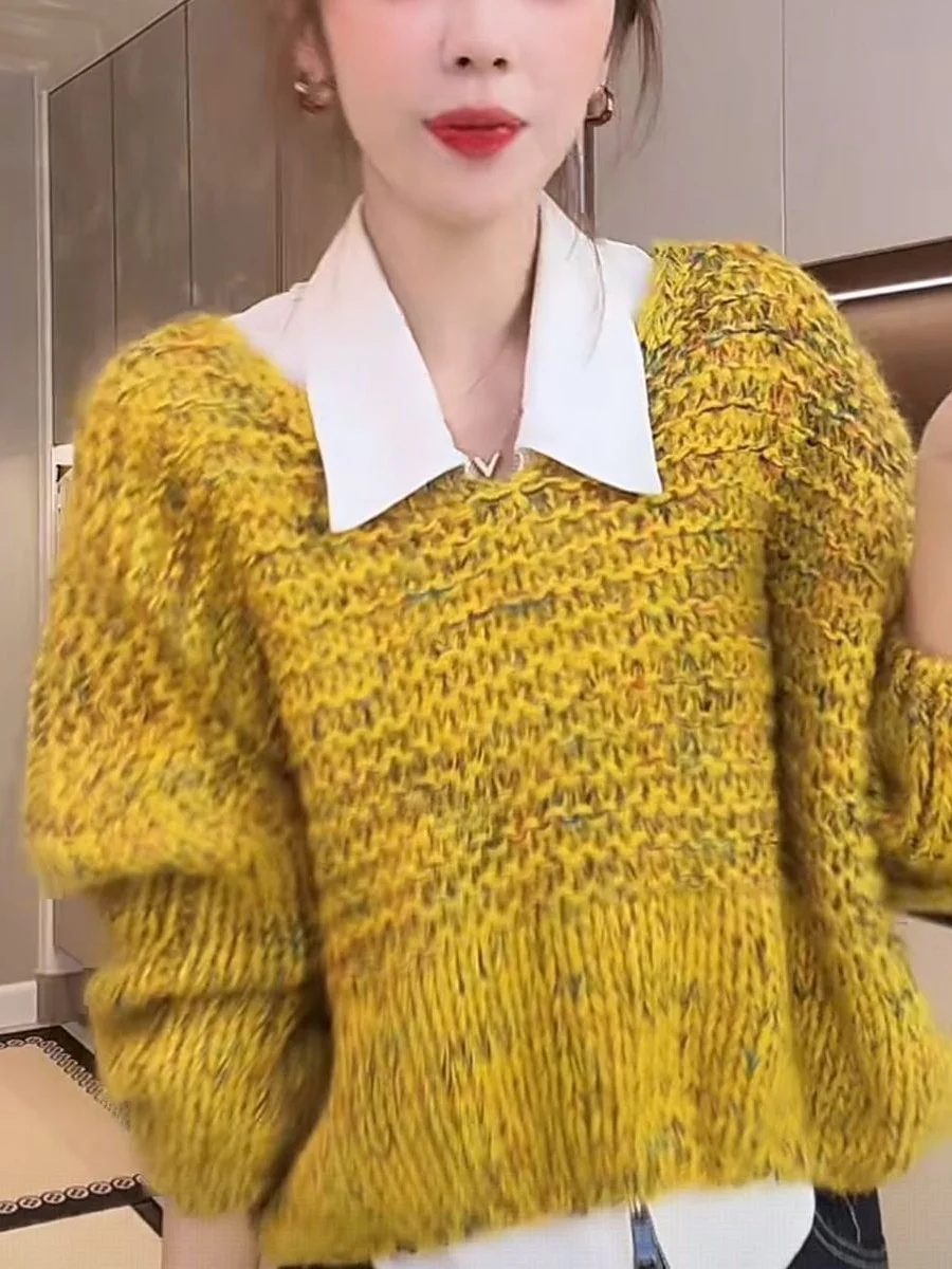 Korean Sle V-Ne Knitwear Soft Loose Women's Sweater Autumn Winter New Arrival Versatile Comfortable Warm  Color