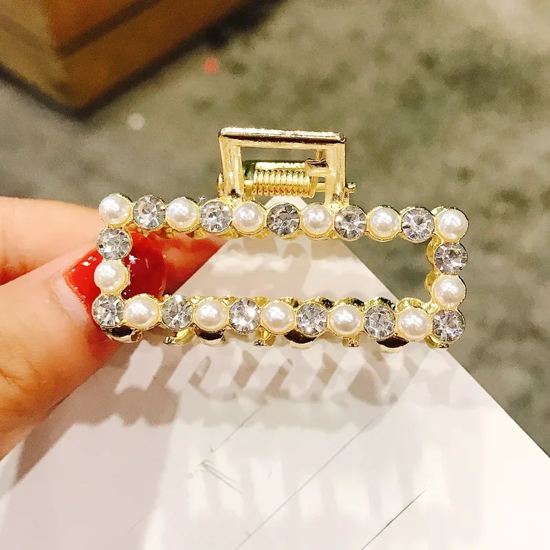 Imagen 6: Nueva moda mujer elegante perla geométrica diamantes de imitación horquillas pinzas para el cabello pasadores de aleación accesorios para el cabello para niñas