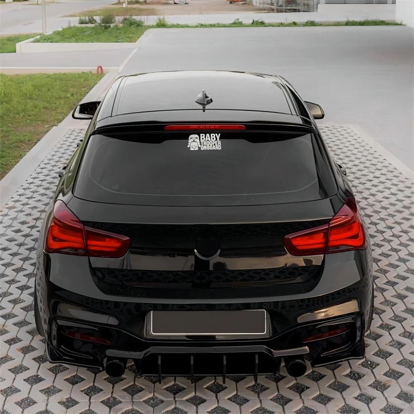 4 Fins MP Style Glossy Black Rear Bumper Diffuser Rear Side Splitters Spoiler Lip For BMW 1 Series F20 LCI M140i 2015-2019