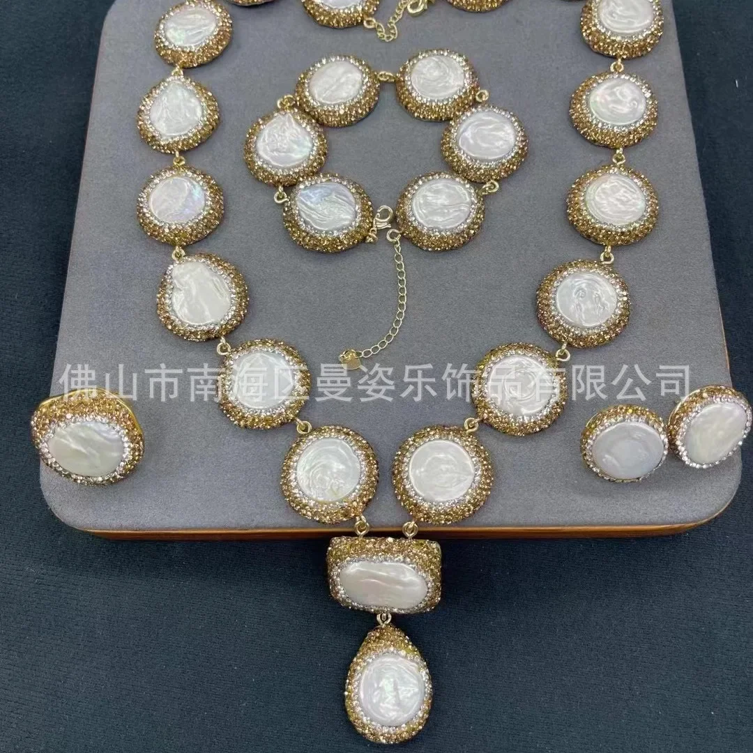 Natural Baroque Pearl Set European and American Fashion Four-piece Set Natural Stone Exaggerated Bohemian Jewelry