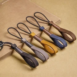 Genuine Cowhide Handmade Hand Woven Lanyard Car Keychain Rope Pendant Creative Personalized Wear-resistant Loop For Men Gift