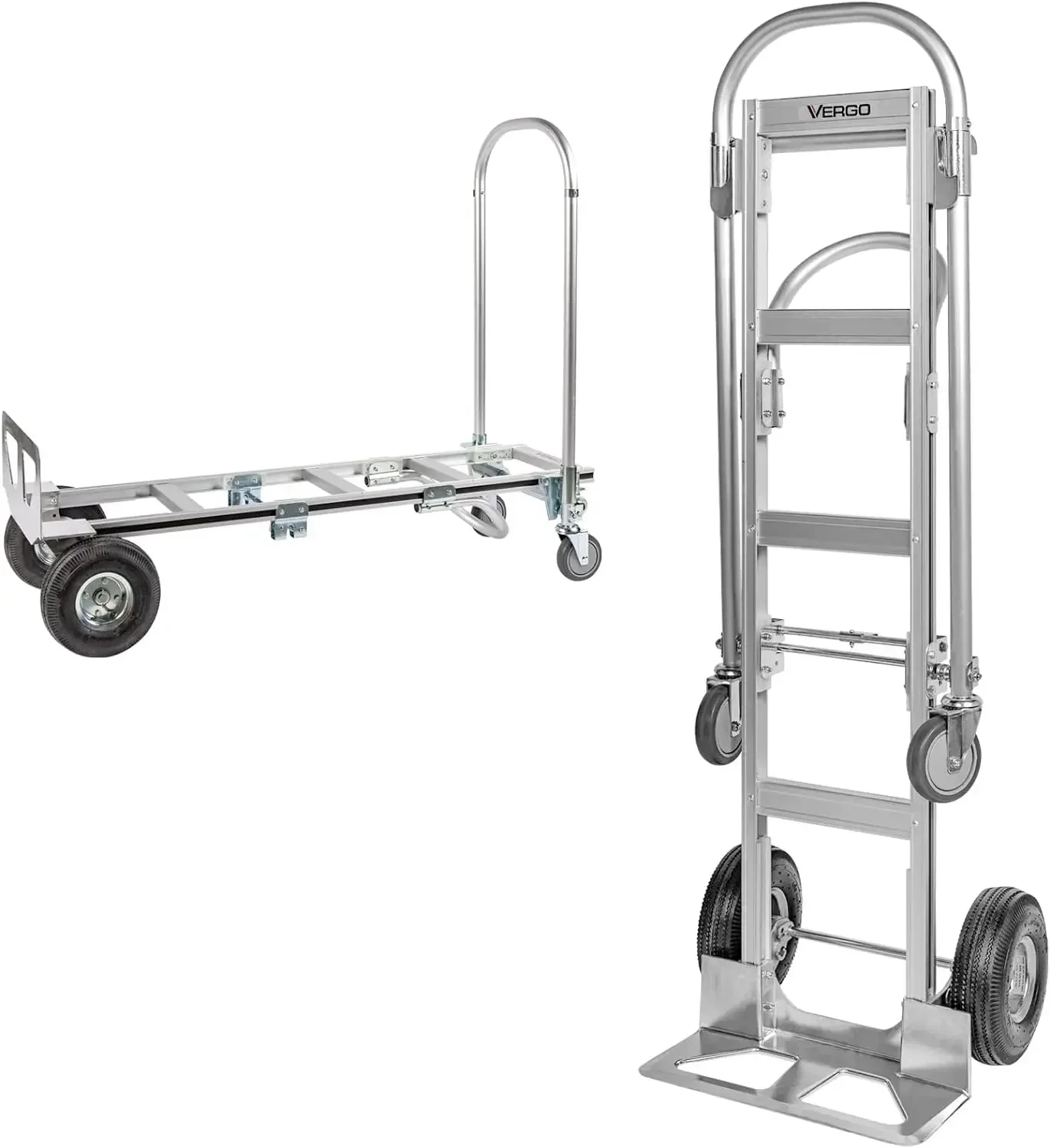 Vergo Industrial Convertible Hand Truck - AS7B Heavy Duty Aluminum 2 in 1 Dolly (800 lb Capacity) Lightweight Reinforced Frame,