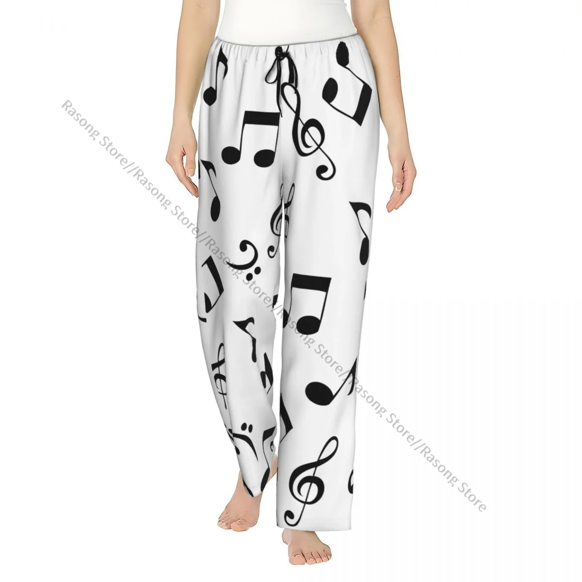 Women Flannel Lounge Pants Soft Abstract Music Notes Pajama Pants Winter Sleepwear