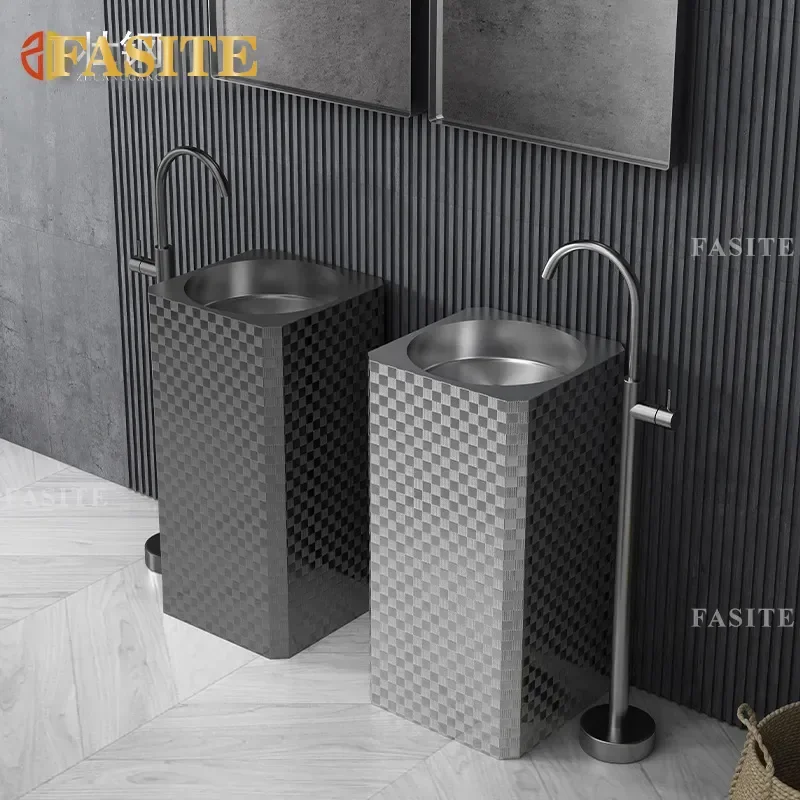 Mosaic Outer Round Wash Basin Stainless Steel Column Basin for Hotel Bathroom Integrated Floor Wash Basin