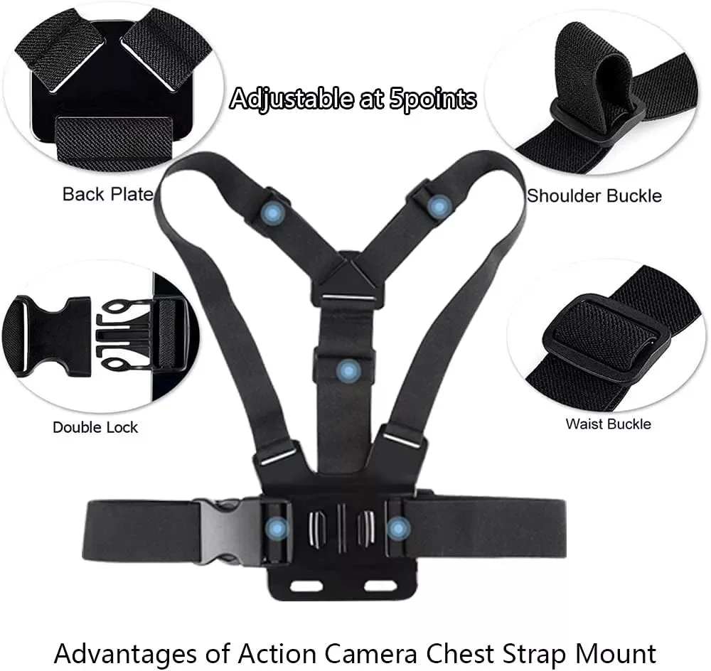 Chest Harness Mount Adjustable Chest Strap Belt with J Hook Compatible for Gopro Hero 12 11 10 9 AKASO Action Camera Accessories