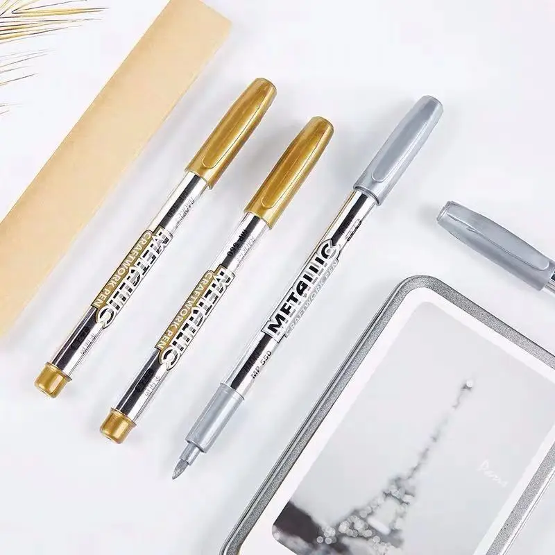 1/2/3Pcs Metallic Waterproof Permanent Paint Marker Pens Gold And Silver For Drawing Students Supplies Marker Craftwork Pen