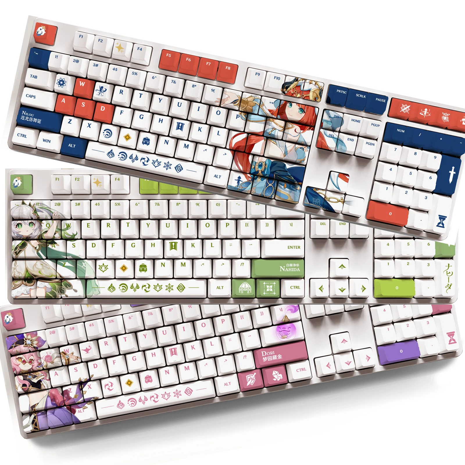 

Game Genshin Impact Theme 108 Keycaps Table Mat Computer Keyboard Accessories PBT Material Genshin Anime Key Caps