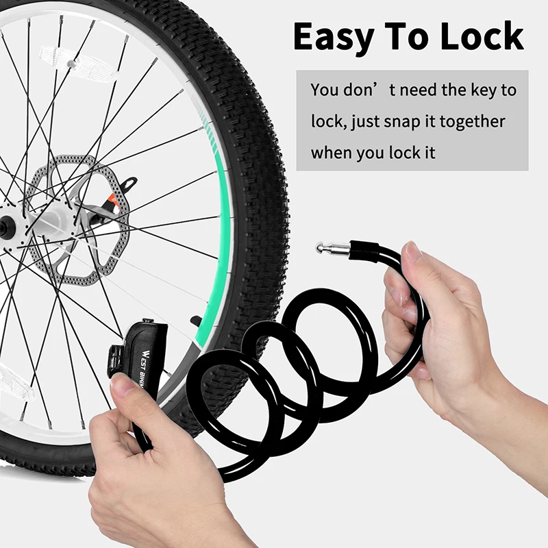 WEST BIKING Bicycle Cable Lock Waterproof Anti-Theft Security Lock Motorcycle E-Bike Scooter Cable Lock MTB Road Bike Accessorie