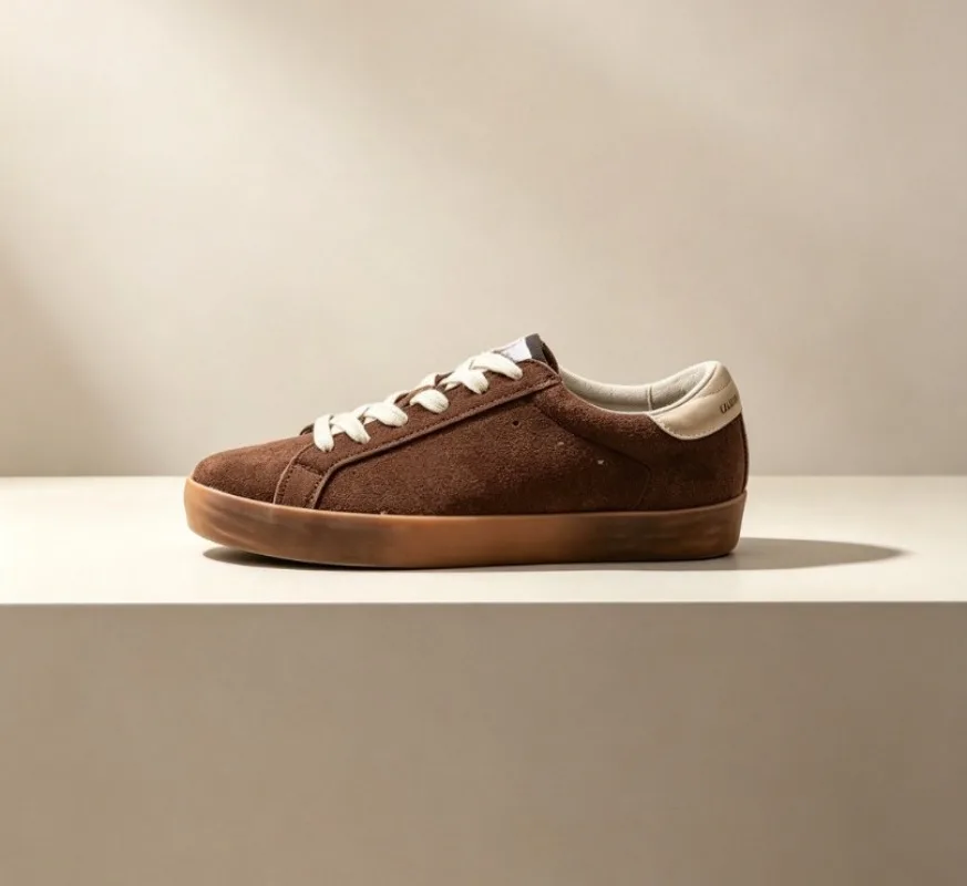 Women Distressed Star Sneakers Retro Suede Skate Shoes Sequin Heel Flat Casual All-Match Footwear