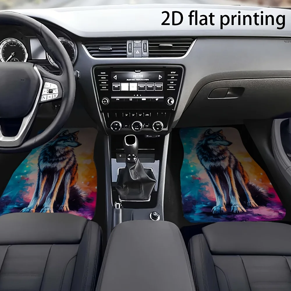 4pcs Car Floor Mats, Colorful Abstract Wolf Shadow Pattern, Universal Car Mats, Made Of Polyester Fiber, Washable, Easy To Clean