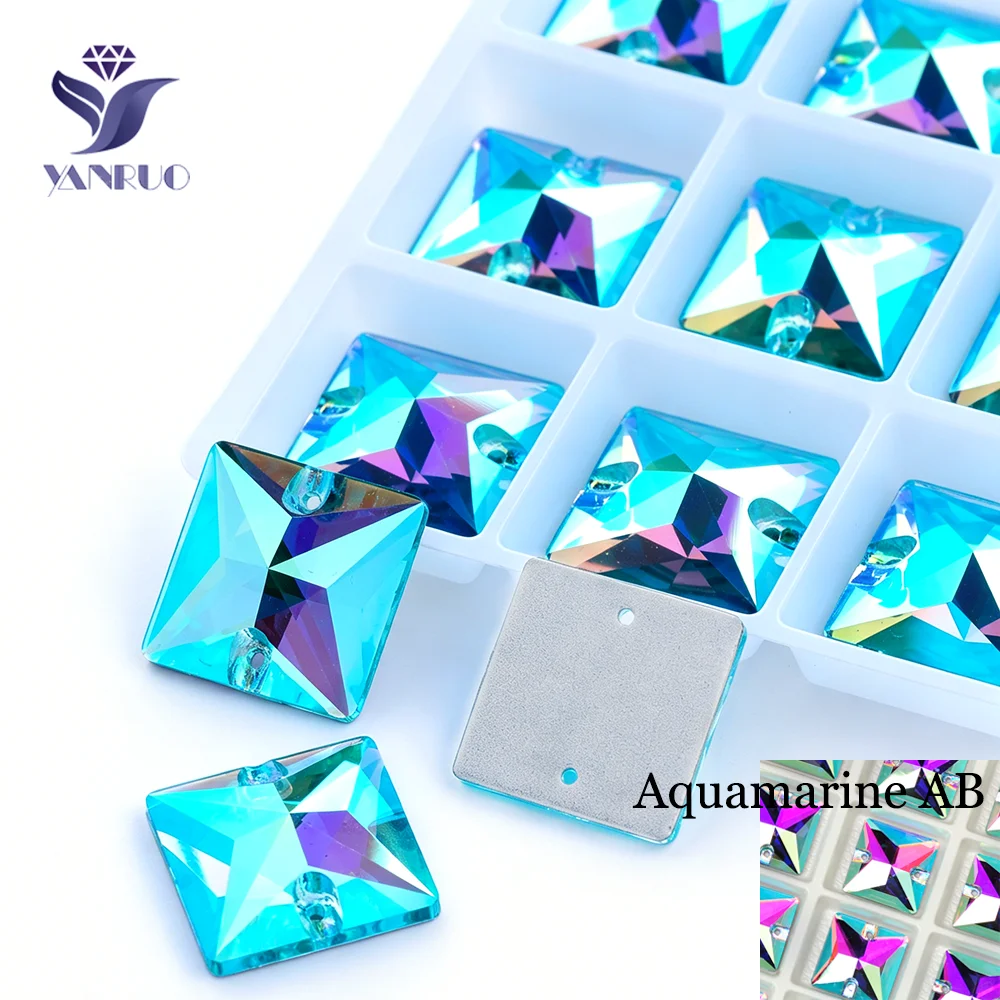 YANRUO 3240 Quadratischer Farb-Charm AB Strass 16mm 36 Stück Aufnäh-Charm Kristallbeschichtung Diamant-Kunstzubehör zum Nähen – Detail 12