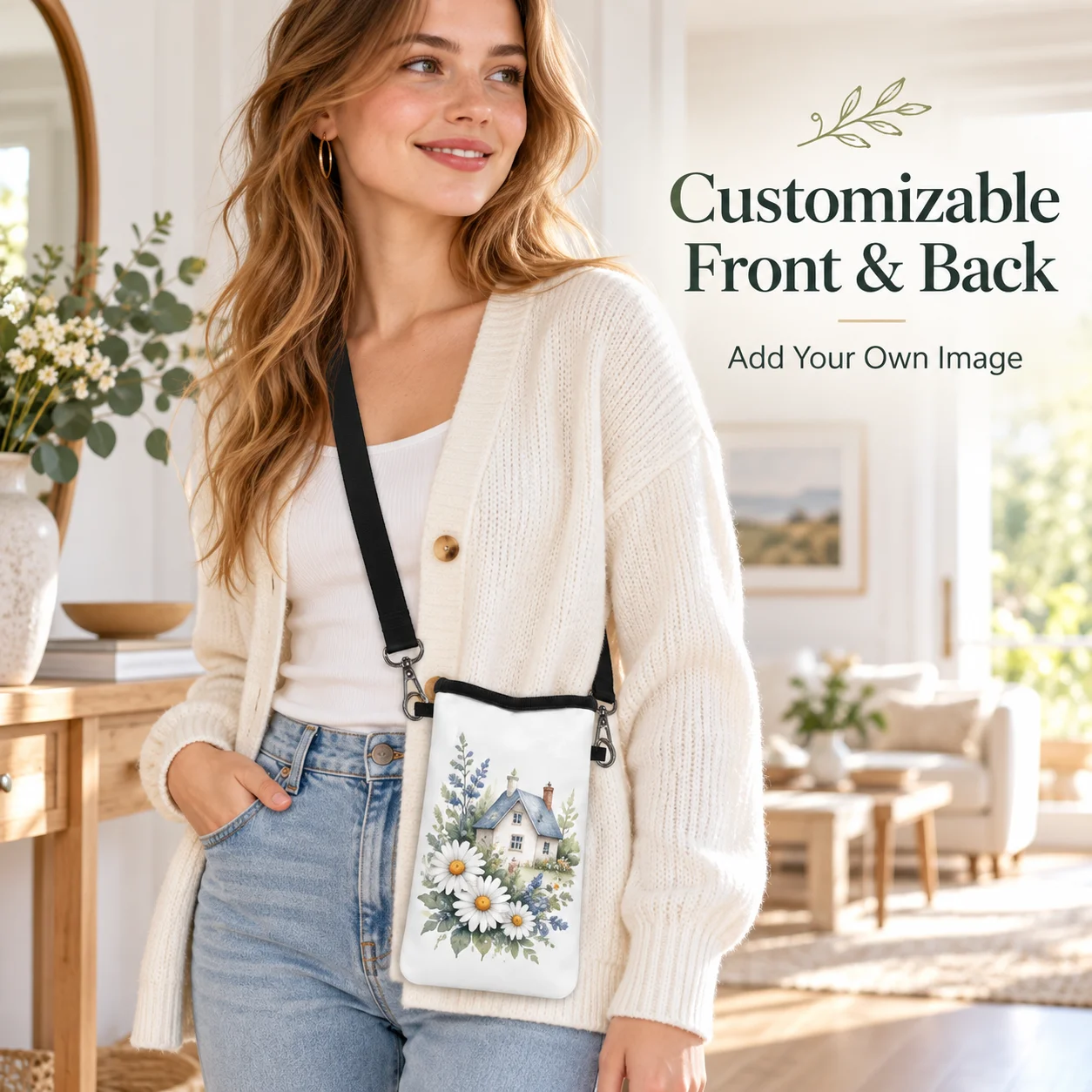 Custom Bag Pattern Crossbody Phone Bag Milk Silk Composite EVA Anti‑Theft Neck Hanging Pouch Adjustable Lanyard Wallet Case