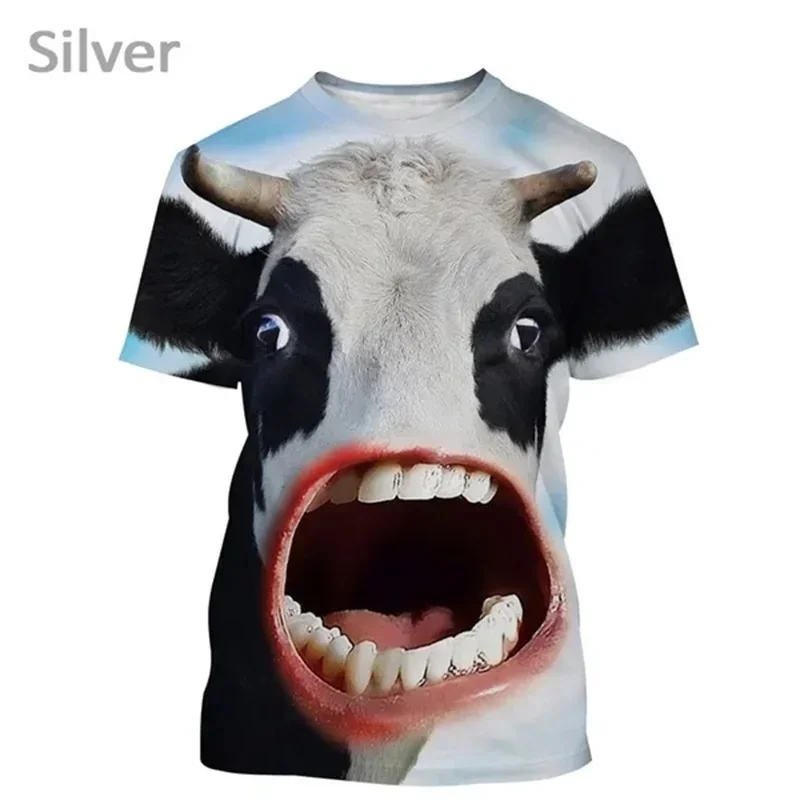 3D Printing Cow Animal T-Shirt For Men Women Funny Retro Pattern T Shirts Summer Loose Streetwear Tops O-Neck Tees Short Sleeves