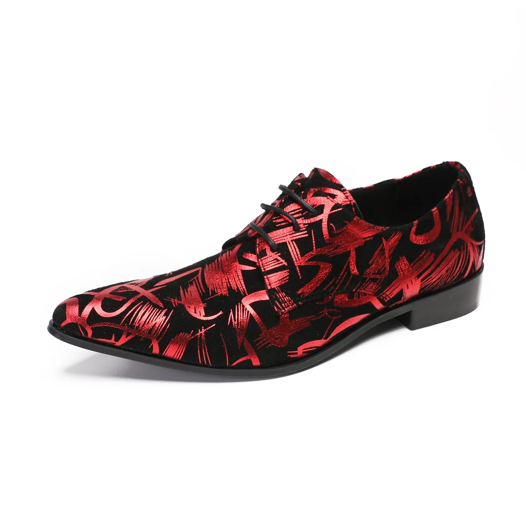 

Red Print Genuine Leather Men Oxford Shoes Plus Size Male Lace Up Business Formal Dress Shoes Man Pointed Toe Brogue Shoes