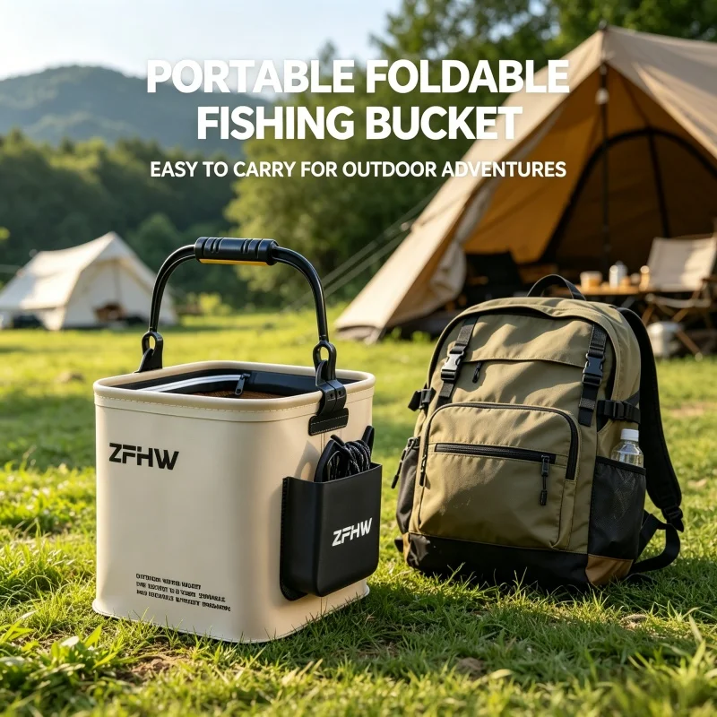 Portable bucket, foldable fishing bucket, outdoor camping water bucket, multi-functional fish bucket, water storage bucket
