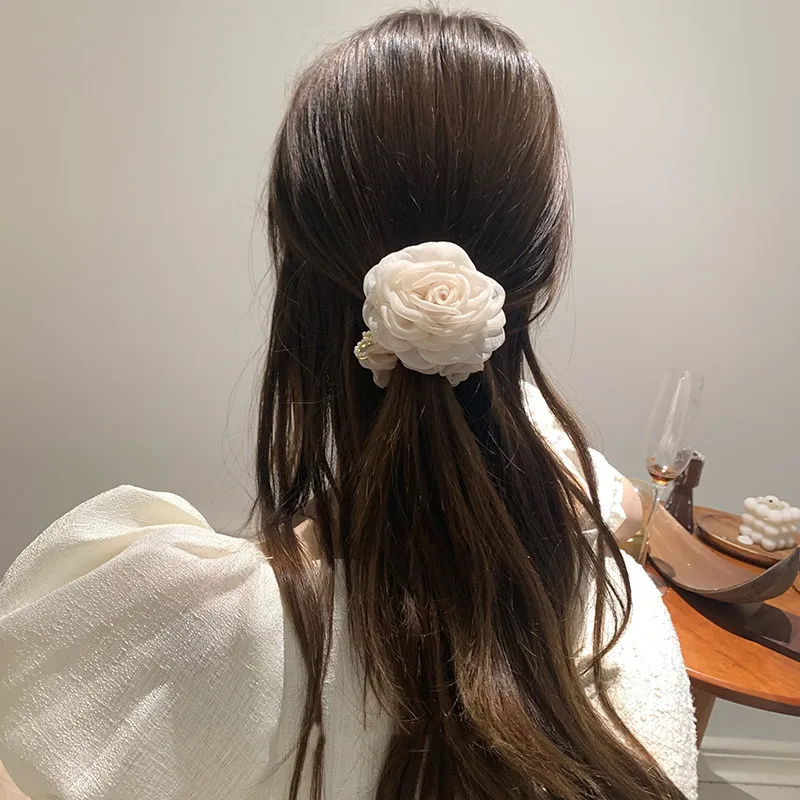 Scrunchies grandes de Camelia para el cabello, lazos elásticos para el cabello, bandas para el cabello, cuerdas para el cabello, accesorios florales