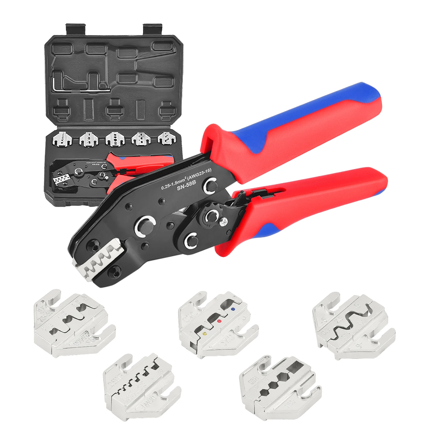 Sn-58b 5jaws Crimper Pliers Kit Hand Crimping Tools Set Electrical Terminals Clamp Electronics Pressing Connector Hand Tool Box