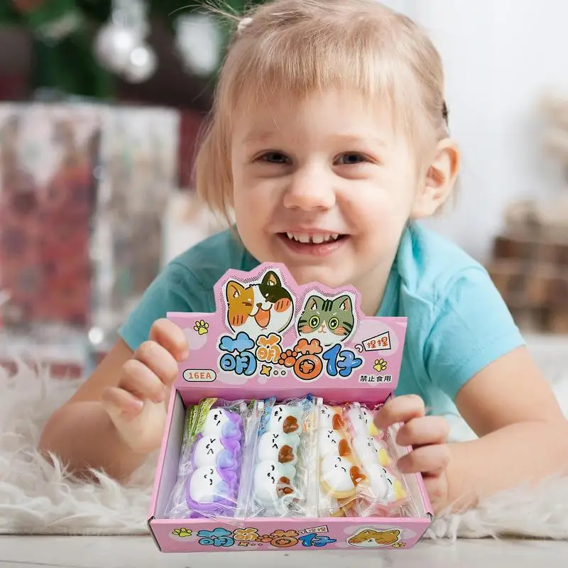 Cute Fidget Toys 16 Pieces Cute Cat Design Soft Squeeze Fidget Toys Lightweight Stress Ball Travel & Pocket Games For Work Home