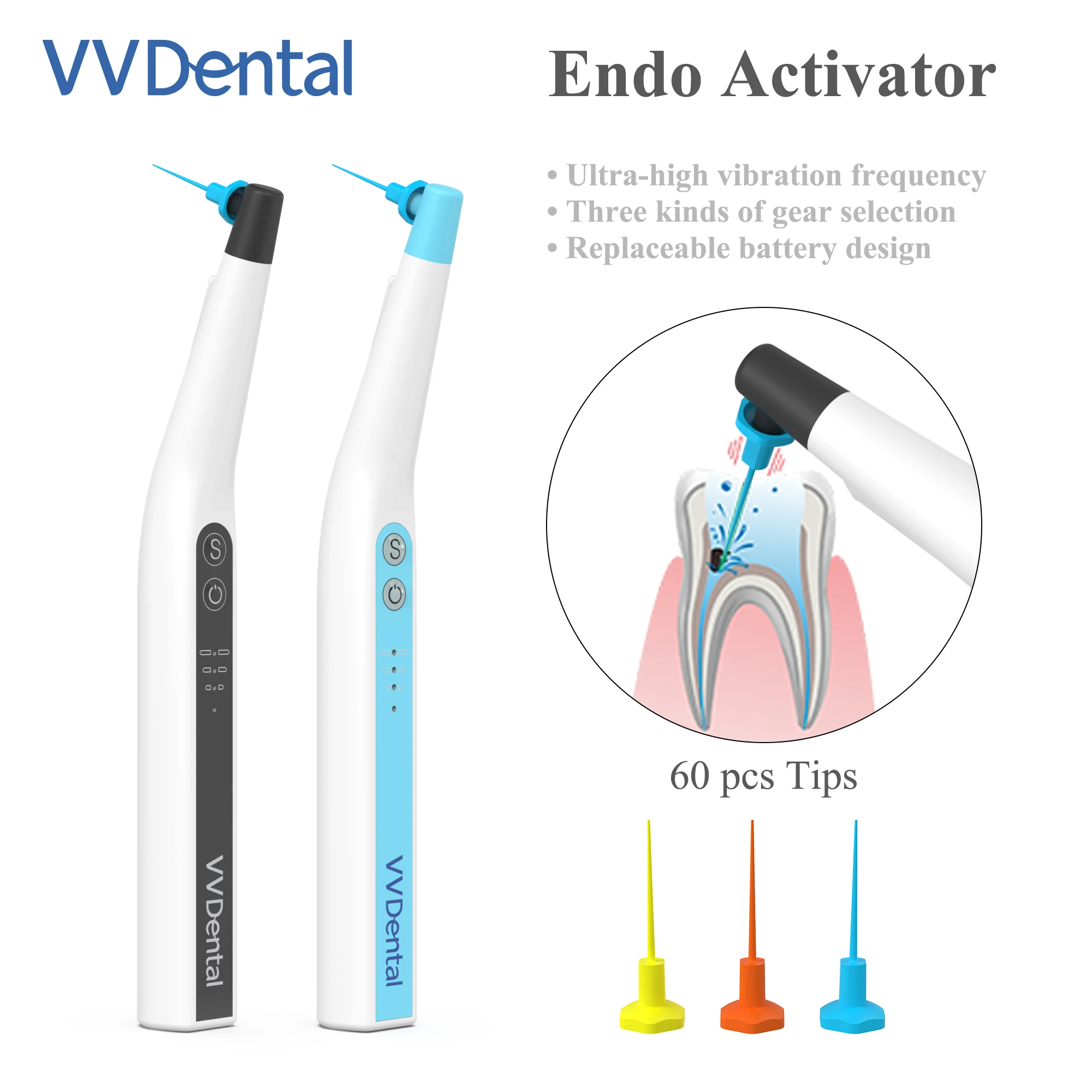 

VVDental Endomotor Dental Internal Endo Activator Sonic Irrigator Tips with LED Light for Root Canal Irrigator Endodontic Tools