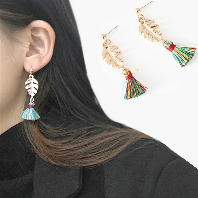 Bohemian Ethnic Tassel Leaf Earrings Vintage Plantain Leaves Earrings For Women Girls Party Jewelry Gifts Oorbellen Brincos