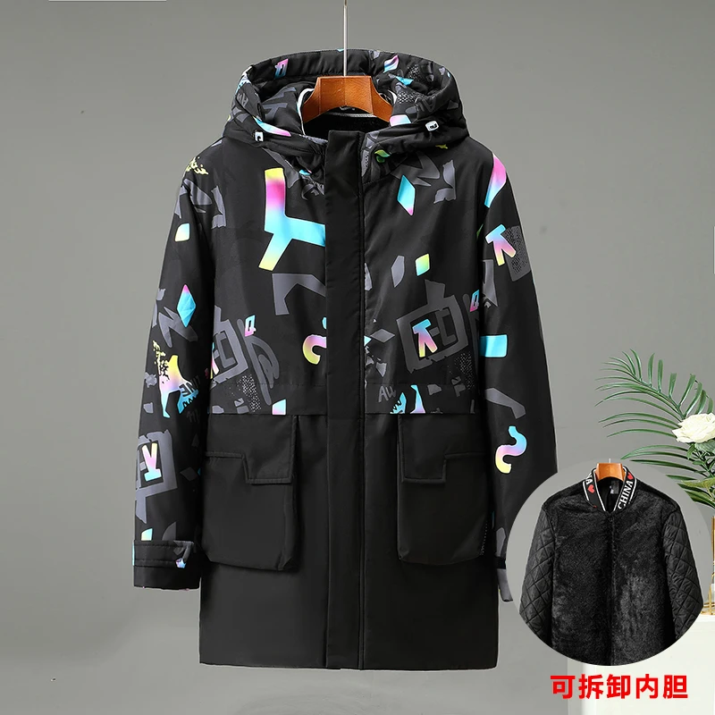 180KG Men Parka Winter Plush Liner Loose Jacket Men Fashion Thickened Three piece Print Coat Outerwear Plus Size 12XL 11XL 10XL