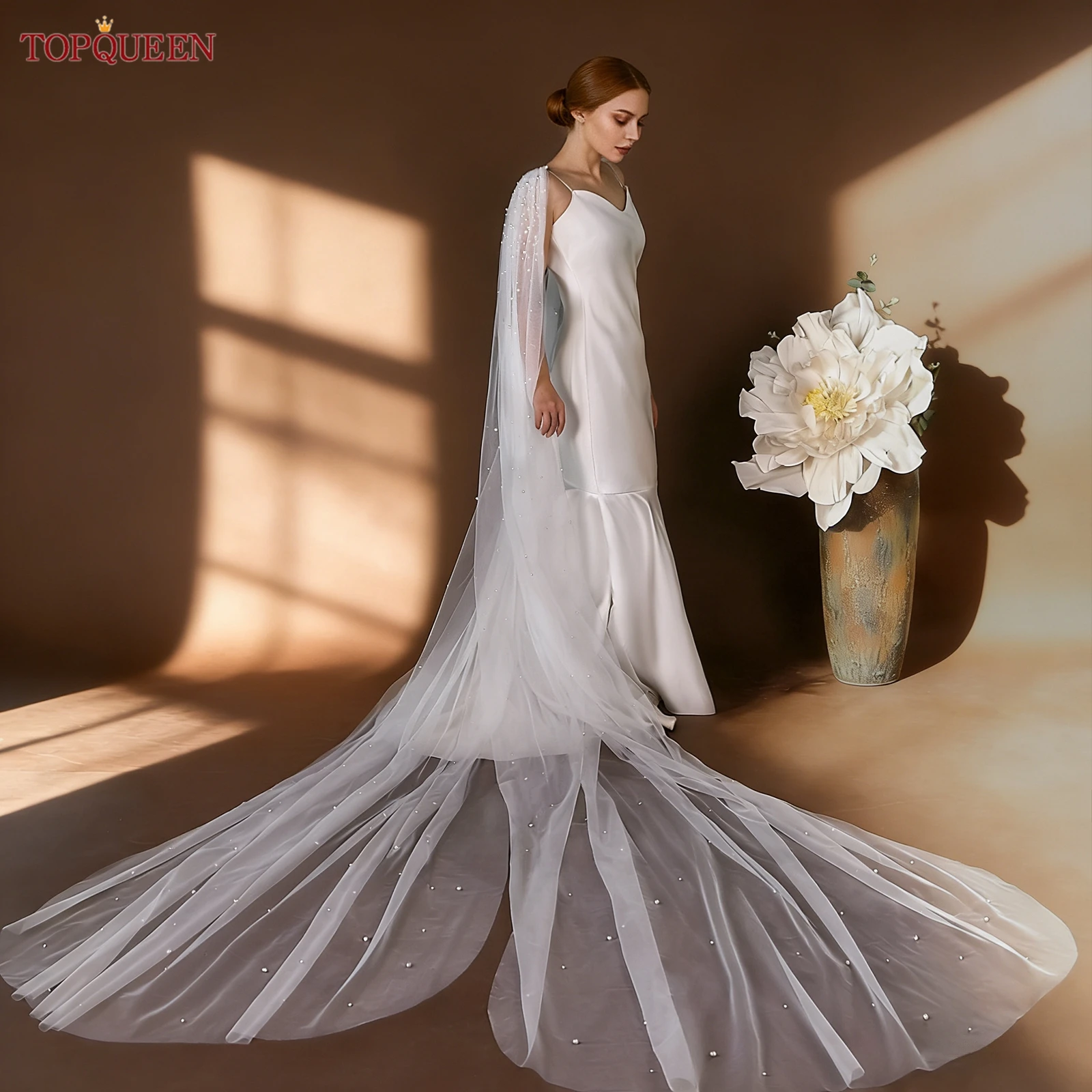 TOPQUEEN Bolero Mujer Para Vestino Bridal Pearl Shawl Capa Novia Detachable Party Dress Accessories Customizable Mg72