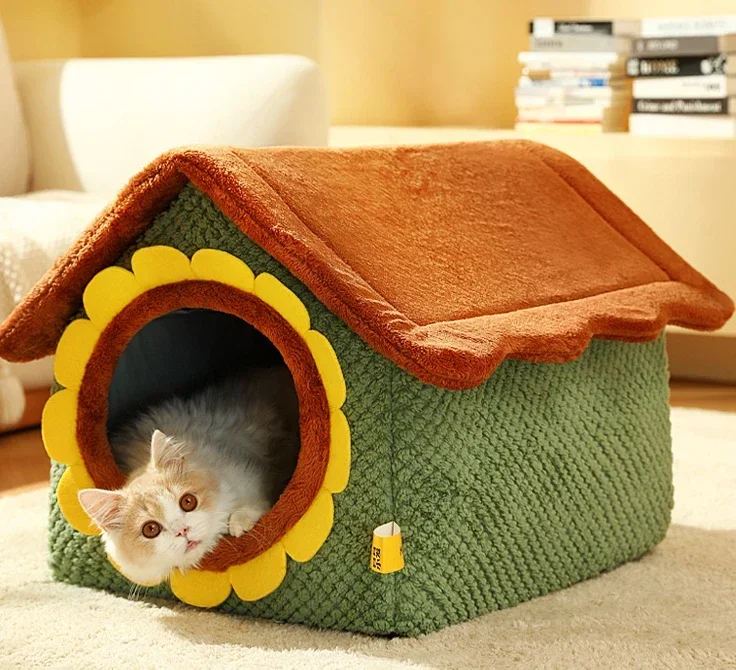 

Premium Cat's Nest Winter Warm House Type Closed Villa Removable and Washable Sleep Mats Seasonal Universal Dog Nest