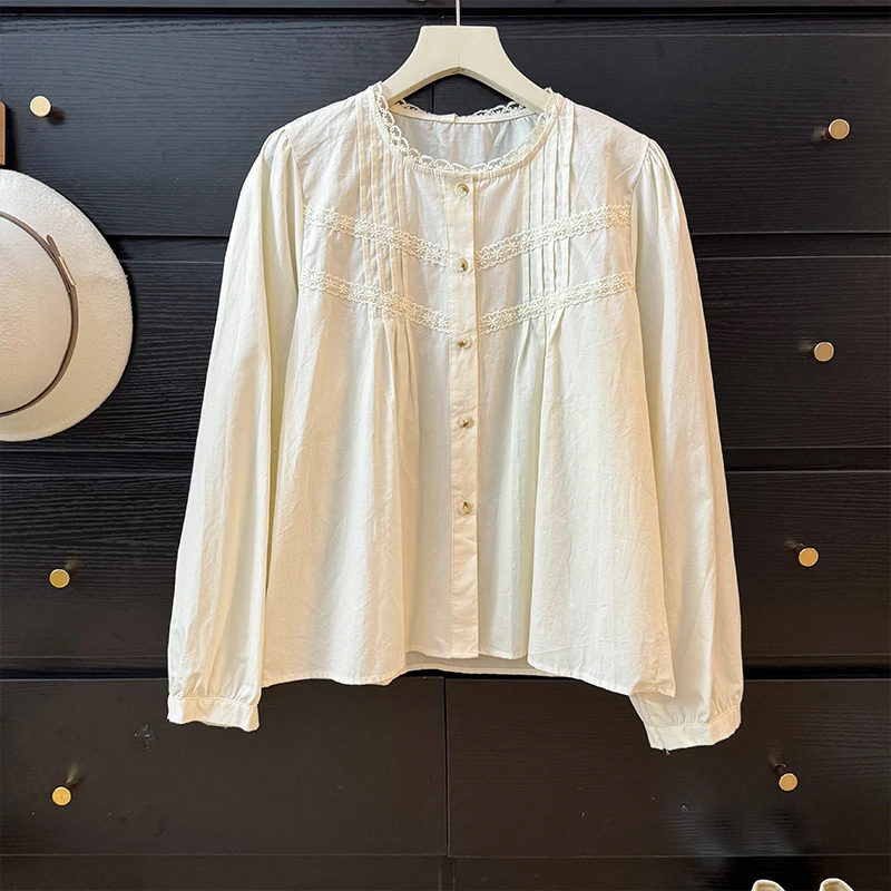 

OCEANLOVE Blouses Lace Ruffles Solid Spring Autumn Korean Fashion Women Shirts Elegant Sweet Chic Casual Blusas Feminina