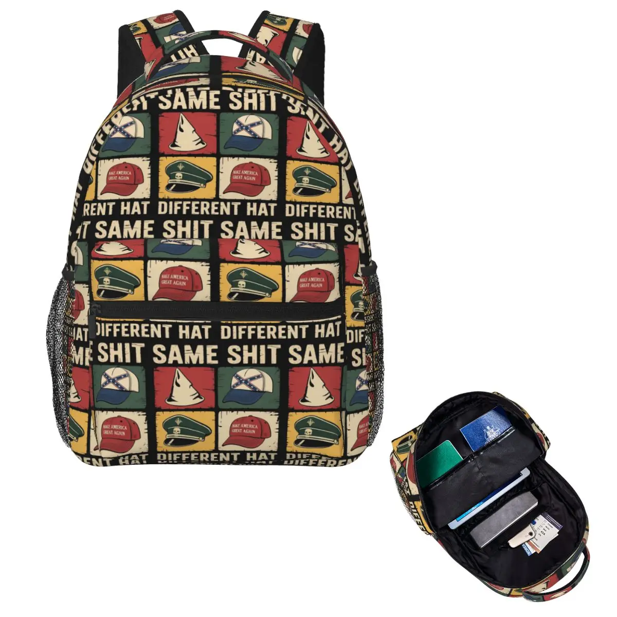 Same Shit Different Hat Funny Quote Student Backpack School Bag Hiking Travel Daypack for Boys Girls Bookbag Shoulder Bags