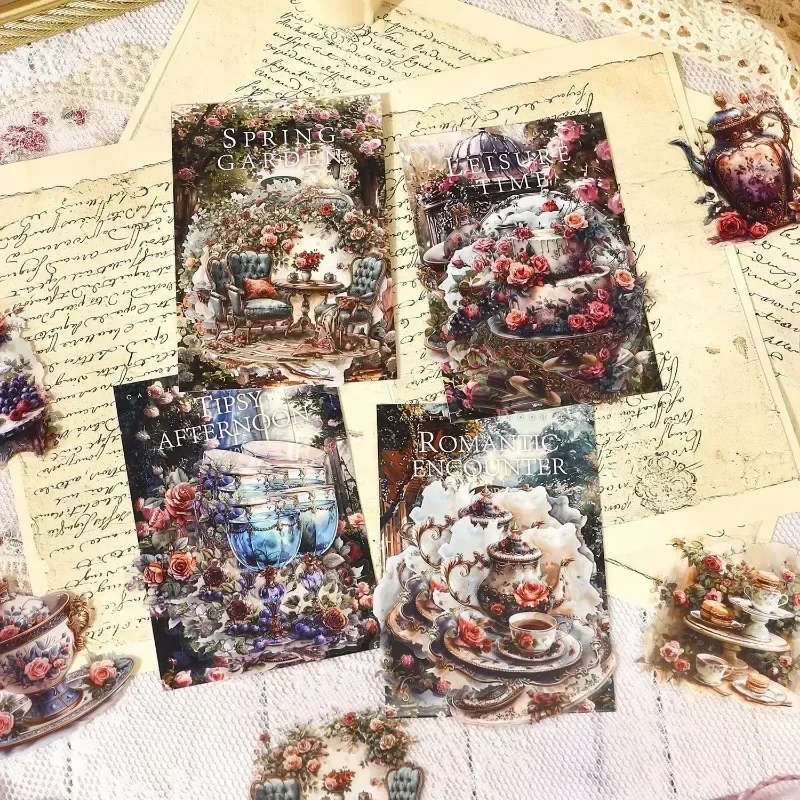 10Pcs pack Stickers Old Castle Afternoon Tea Handbook Material Decorative Collage Supplies Stickers Scrapbooking Cut 94×152mm