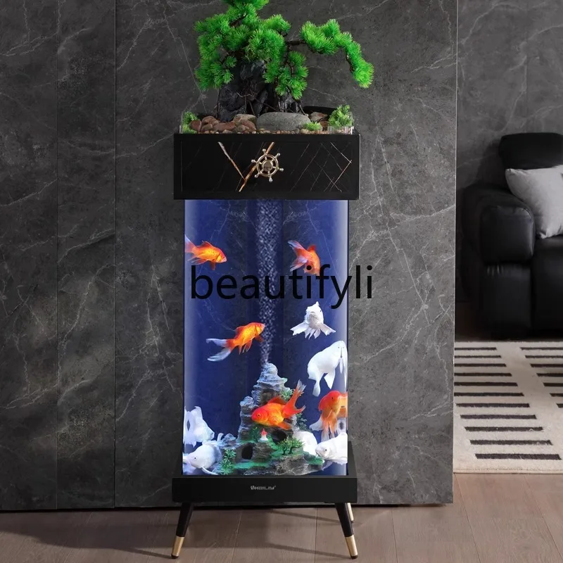 

Acrylic integrated floor creative light luxury partition against the wall entrance goldfish tank square aquarium