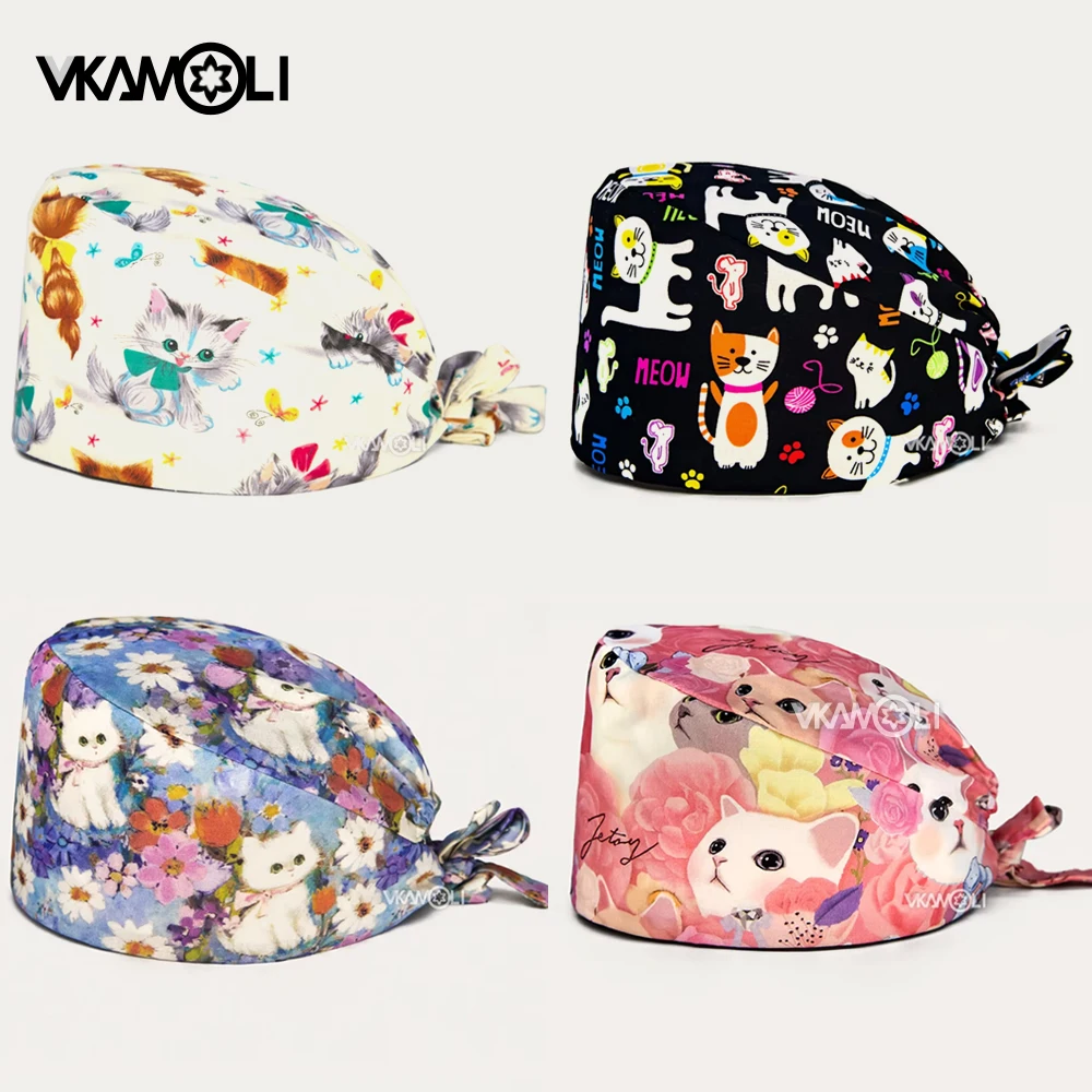 

Surgical caps with the lovely cat series print, doctor and nursing caps for pet stores, clinics and hospitals