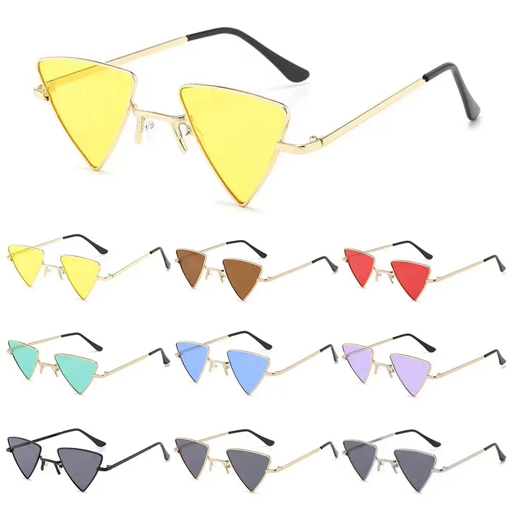 Triangular Small Hippie Sunglasses Tinted Colorful Lens UV400 Protection Sun Glasses for Women & Men Metal Frame Eyeglasses