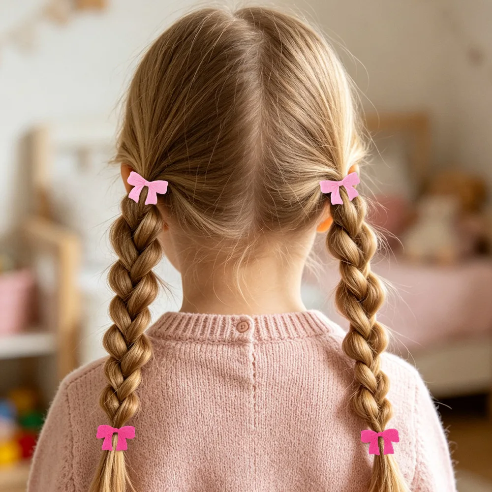 Neues Set mit süßen kleinen Haargummis mit Schleife für Kinder, 10/20 Stück, rosa, aus weichem Stoff, elastische Haargummis für Mädchen, Kleinkinder, zum Befestigen von Pferdeschwänzen. – Detail 2