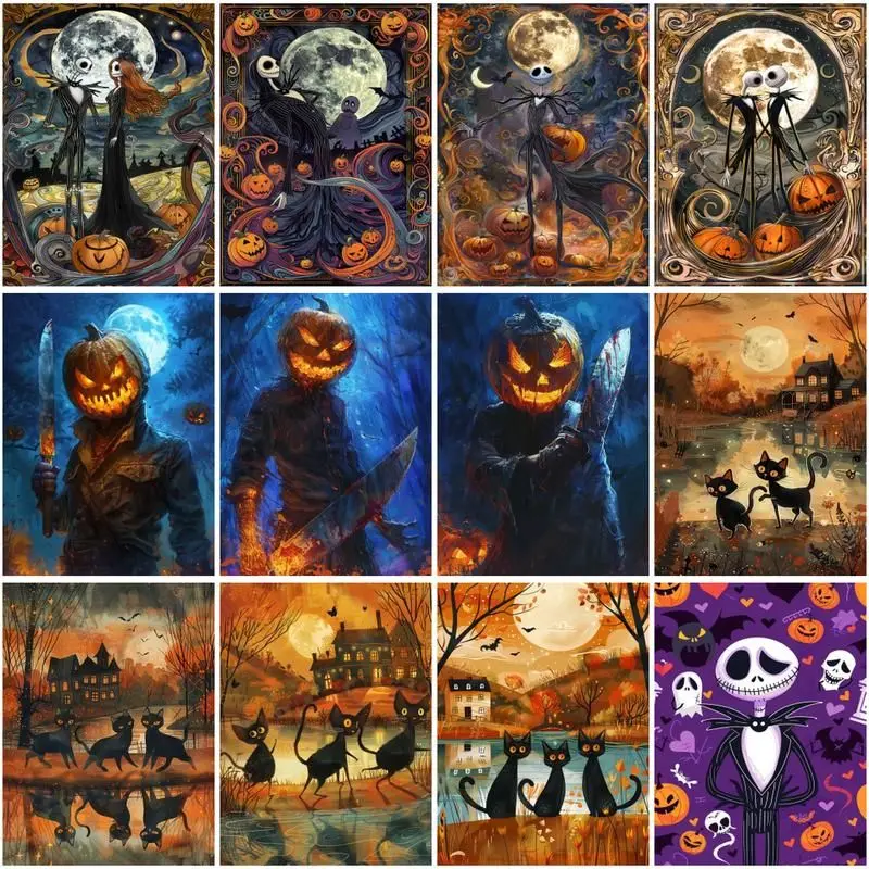 

CHENISTORY Painting By Number Halloween Skeleton Drawing On Canvas HandPainted Art Gift DIY Pictures By Number Kits Home Decor