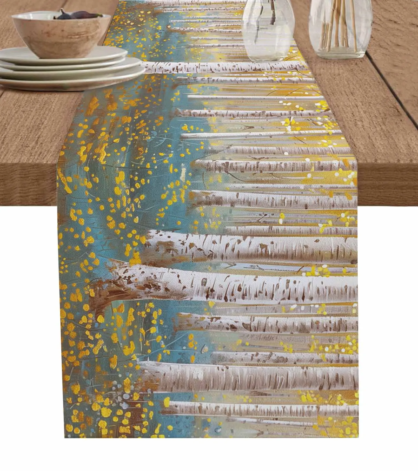 Impressionism Of Oil Painting Forest Plants Table Runner Coffee Tablecloth Wedding Decor Modern Party Table Runners Table Mats