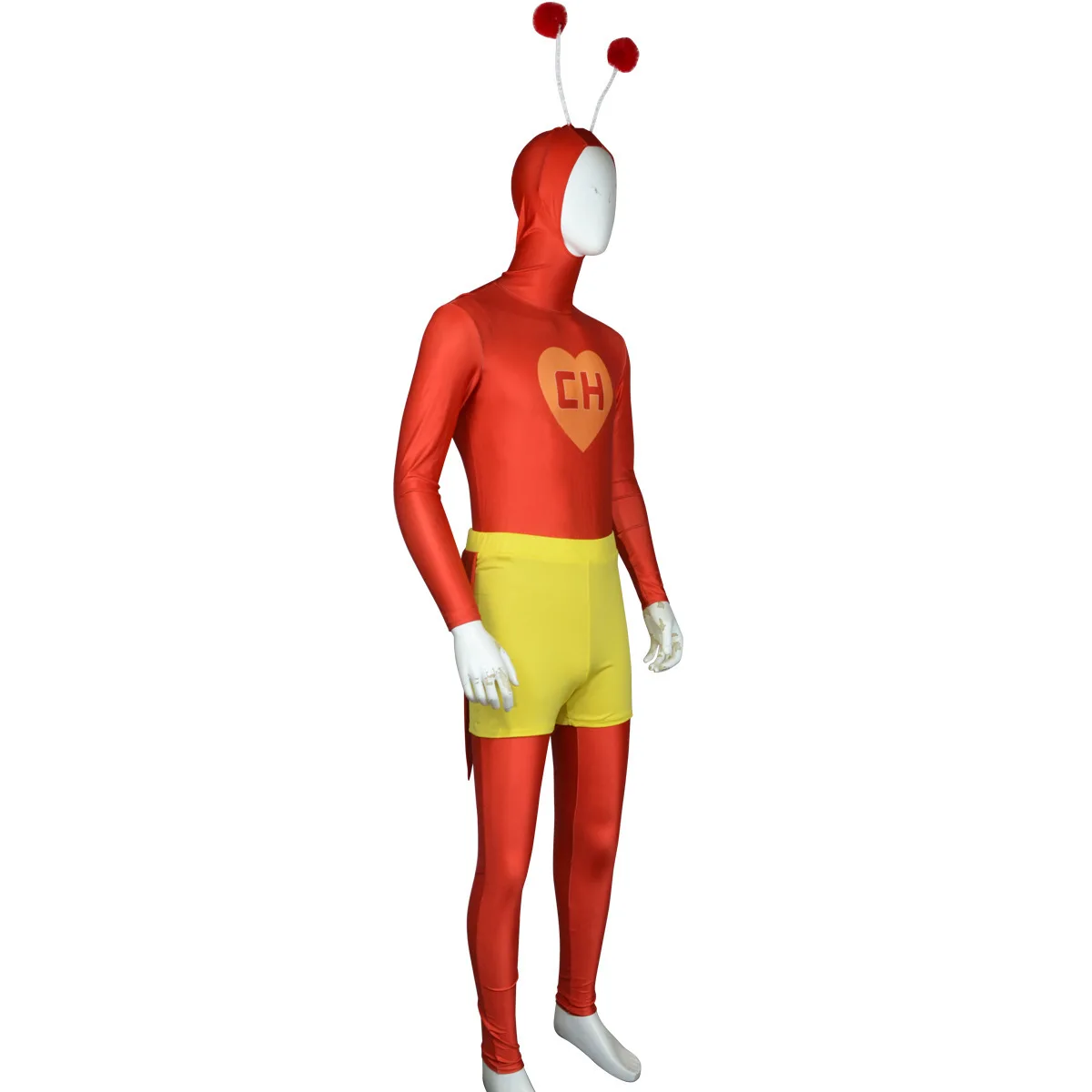 أزياء إل تشابولين كولورادو الكوميدية التأثيرية بدلة بقلنسوة حمراء مع هوائيات مطبوعة على شكل قلب بدلة الهالوين كرنفال سوي #3