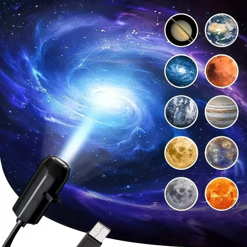 1/3/6/10 Projection Patterns LED Planet Projector Light Rotates 360 Degrees Earth,Mercury,Mars Saturn for Gift,Room Decoration