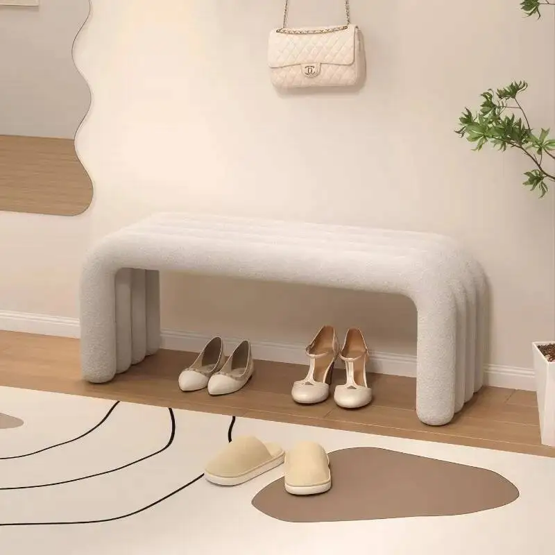 Bench Geometric Design, - with Entryway Upholstered Modern Bench Shoe Open Minimalist Storage for Tube Living Room Bedroom