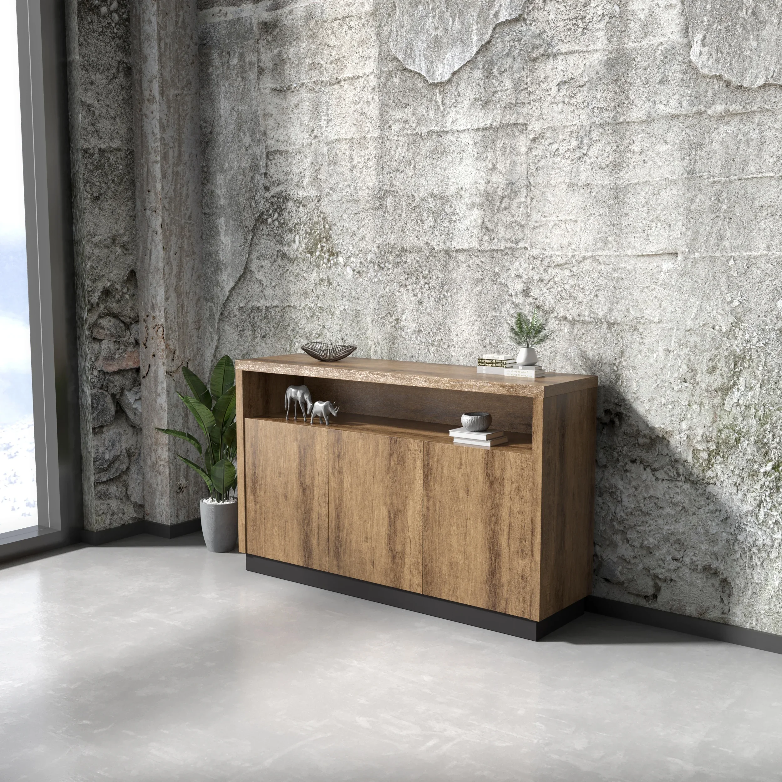 Office Furniture Credenza - -Wesome 工場直販メラミンウッドホームオフィス収納家具ブラウンオーククレデンツァ