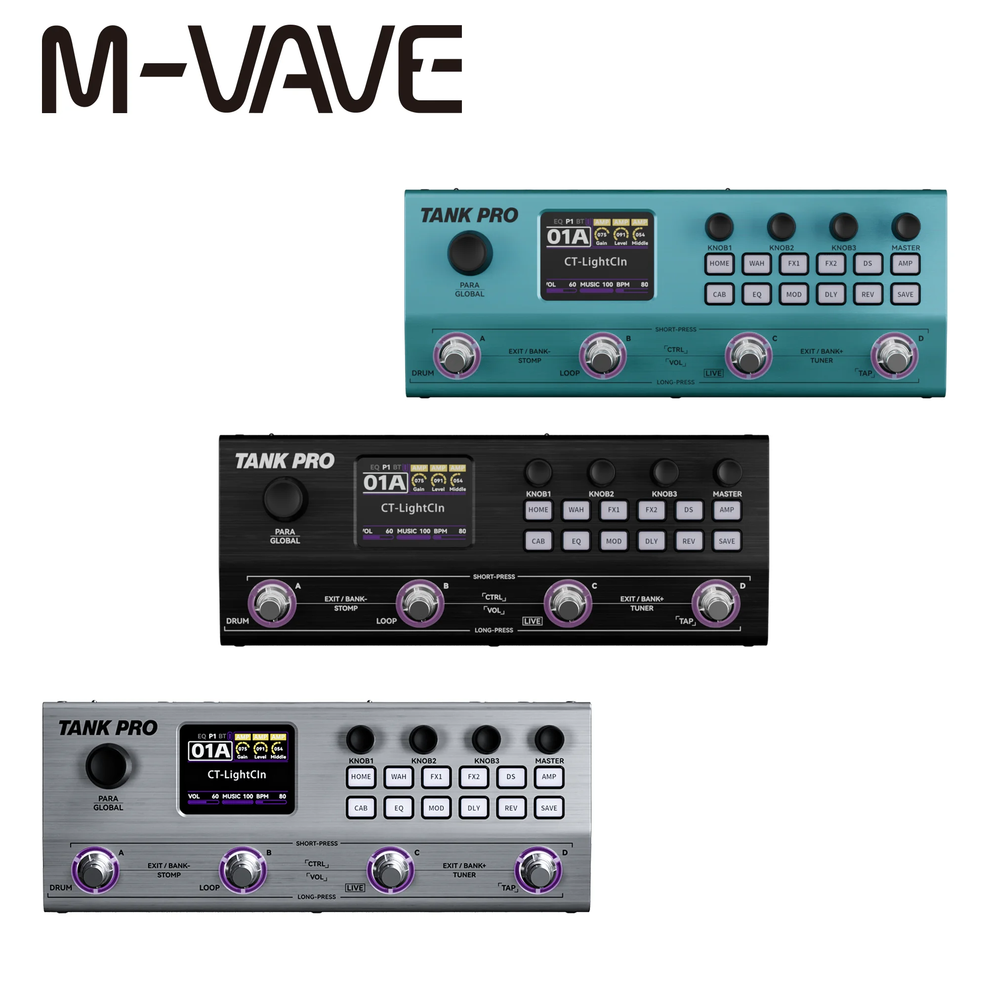 M-VAVE TANK PRO Guitar Bass Multi-Effects Pedal Rechargeable Amp