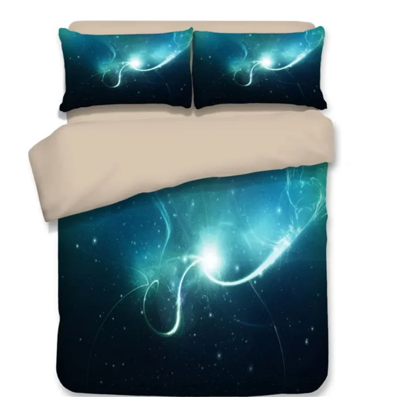 Thick Bright Starry Sky 3-Piece Bedding Set 3D Personalized Printing Stars Universe Soft Quilt Cover Pillowcase