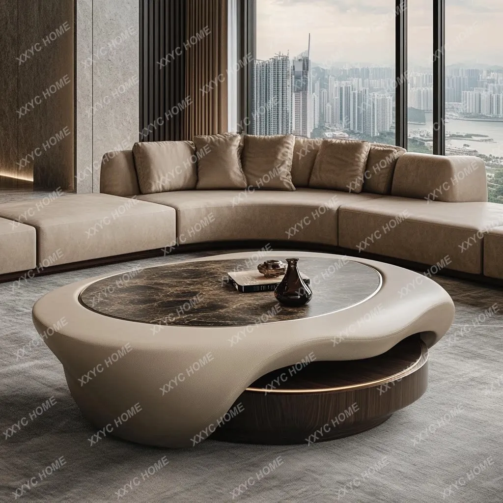 Living room round coffee table modern simple coffee table high-end atmosphere luxury villa living room light luxury coffee table