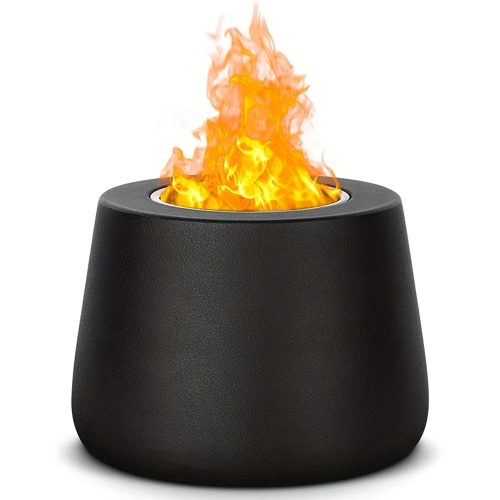 Portable Tabletop Metal Stove, Cylinder Fire Pit - Cast Iron/Ceramic Indoor/Outdoor Fireplace, Low Smoke Burning System