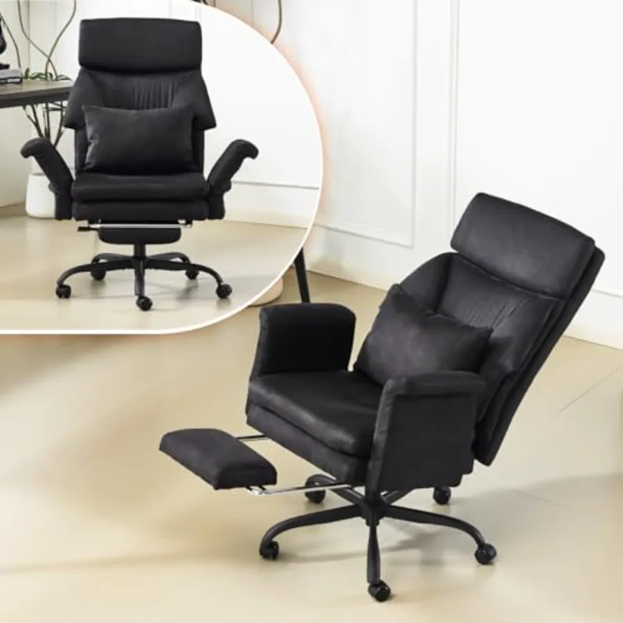 Gaming office chair for heavy users: microfiber, black, 100-130 reclining with footrest, adjustable armrests, headrest, criss-c