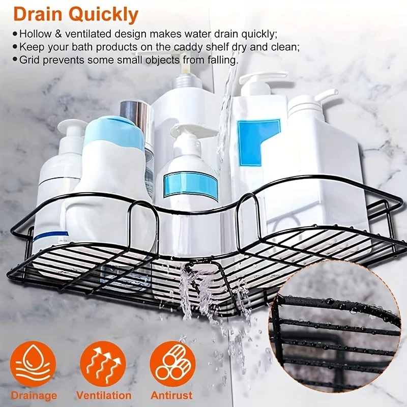 Bathroom Shelf Corner Shower Caddy Toilet Triangle Wall Hanging Kitchen Storage Shelf With Adhesive Hooks Toilet Kitchen Dorm