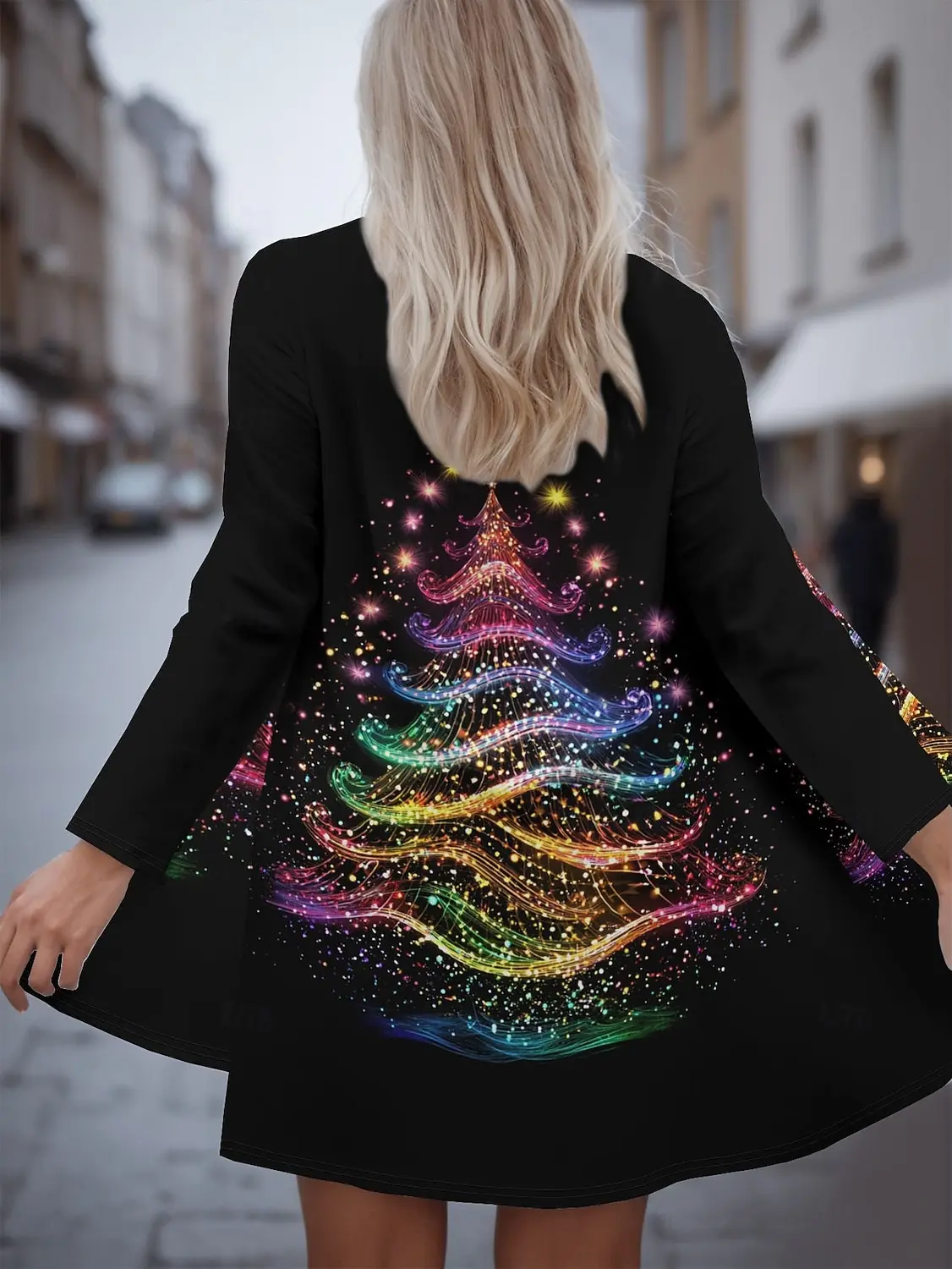 

2025 Christmas Women's Coat 3D Printed christmas tree Long Sleeve T-shirt Casual Lightweight Cardigan Partywear Spring Fall