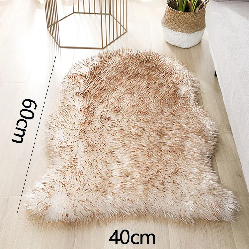 Soft Carpet Sheepskin Chair Mat Seat Pad Faux Sheepskin Mat Sheep Skin Fur Plain Fluffy Area Rugs Washable For Home Washable