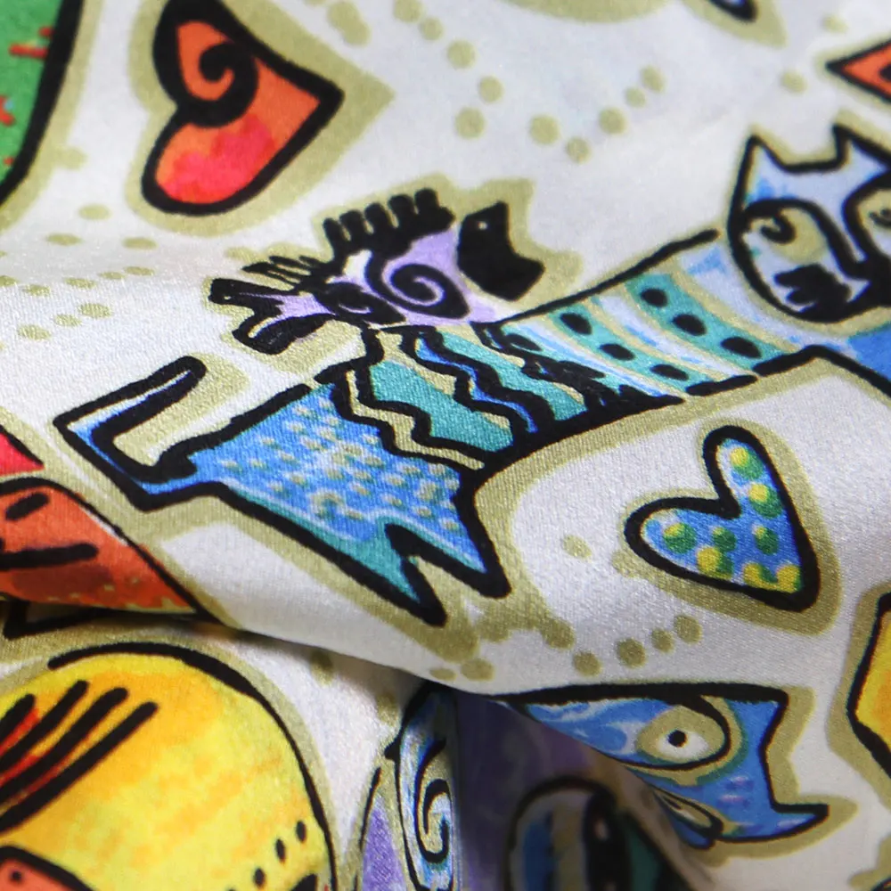 Pañuelo de seda 100% auténtica de 65cm con estampado de gato de lujo para mujer y niño, pañuelo cuadrado personalizado para el cuello, pañuelo para la cabeza, regalos para hombre